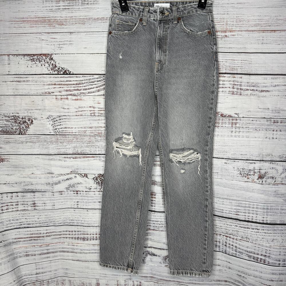Zara Distressed Vintage Look Mom Jeans Busted Knee 4